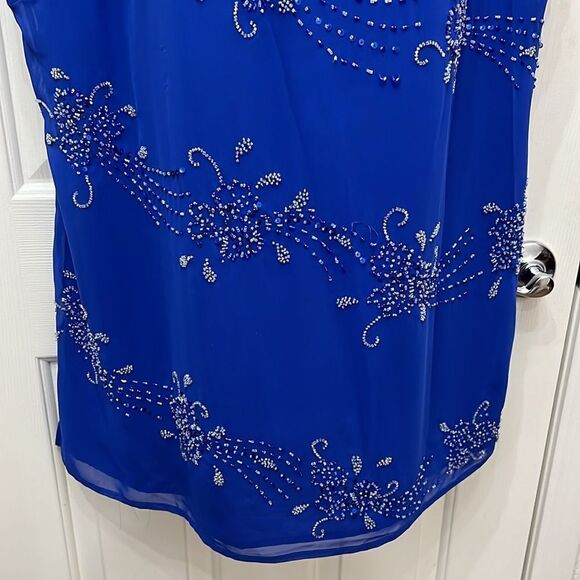 Alfred Angelo Formal Top Size 18W Cobalt Blue V Neck Short Sleeve Sequins Beaded - Picture 5 of 11